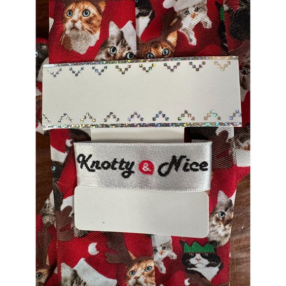 Knotty and Nice Santa Cats Holiday Christmas Tie OS Red Santa Polyester - Picture 7 of 16